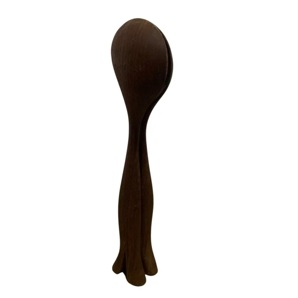 Artisan MCM Walnut Wood Salad Servers - Handcrafted Elegance Dances with Arugula
